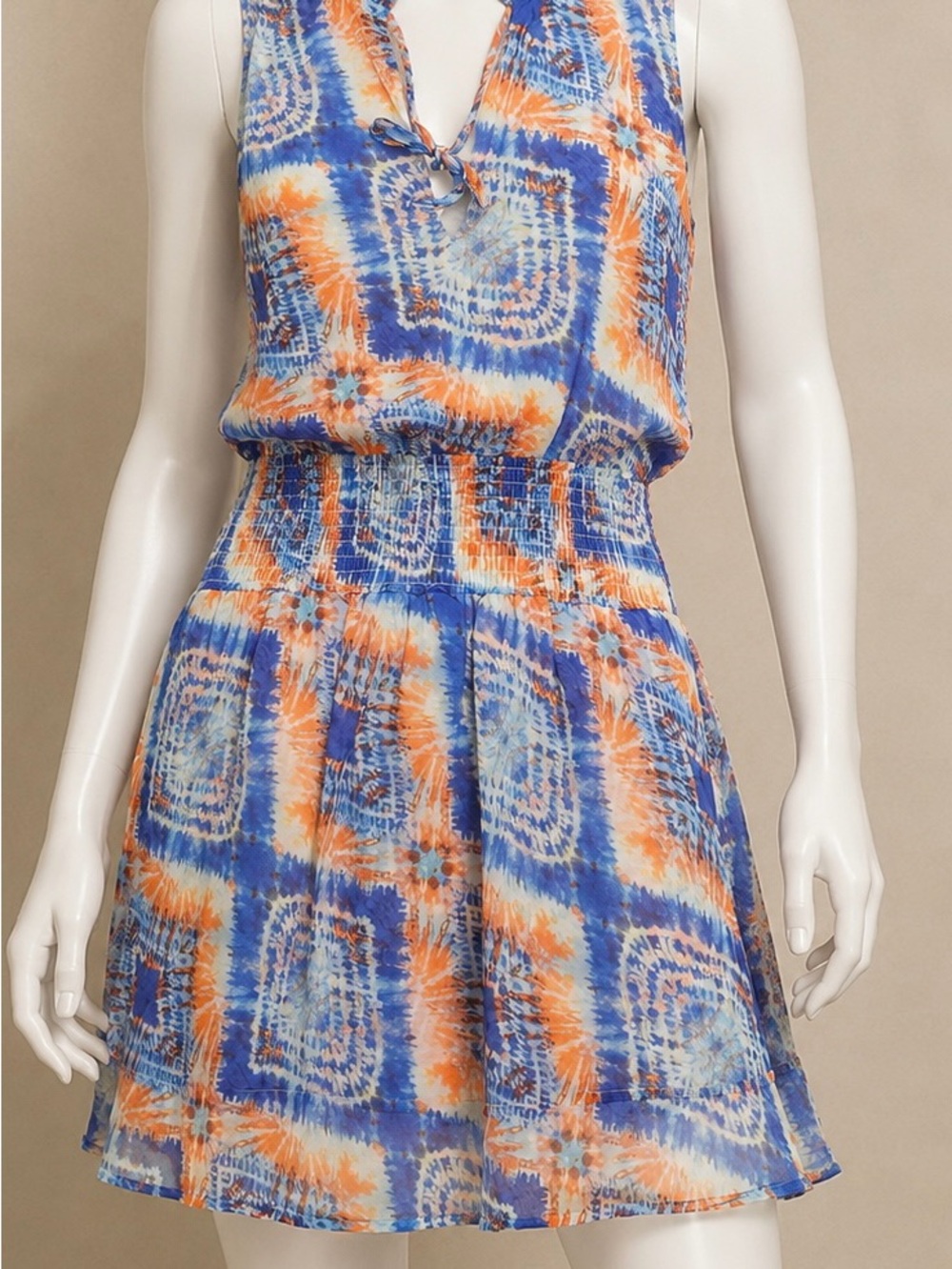 Tie Dye Summer Dress. Veronica M. Size Medium, Blue and Orange Short Dress.